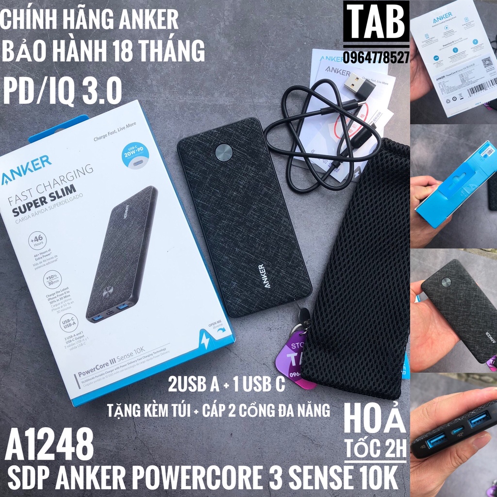 Sạc Dự Phòng ANKER PowerCore 3 Sense 10000mAh - A1248 (Bảo Hành 18T)