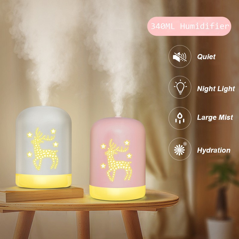 Máy Phun Sương Fnelse Tạo Độ Ẩm Không Khí Có Đèn LED Sạc Bằng Cổng USB Dành Cho Xe Hơi 340ml