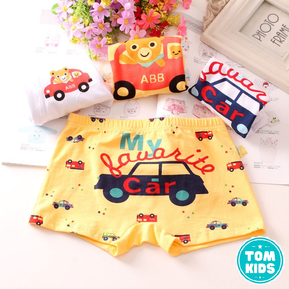 SET 4 Quần Lót Cho Bé Trai Chất Liệu COTTON Kháng Khuẩn Co Giãn Đàn Hồi Tốt Họa Tiết Ô tô Dễ Thương Mã DL-011