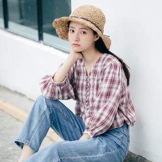 Áo sơ mi nữ form rộng tay lỡ kẻ sọc caro - asmg3