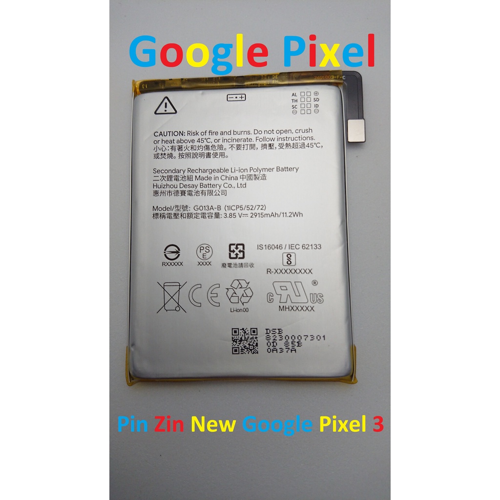 PIN ZIN NEW-ORIGINAL BATTERY GOOGLE PIXEL 3 : G013A-B