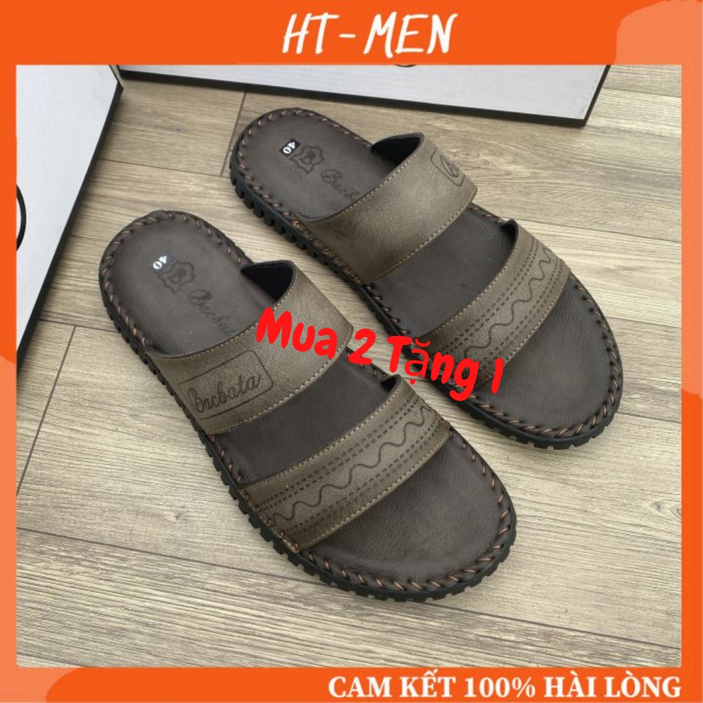 Dép Quai Ngang Cho Nam Chất Da bò Hai Quai Khâu Viền Đế Hàng Full Box