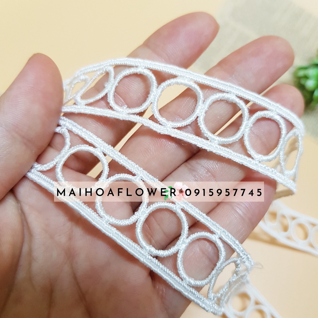 RC19 Cuộn 12 mét dây viền ren thuê hoa hình lỗ tròn dùng trang trí váy áo Maihoaflower