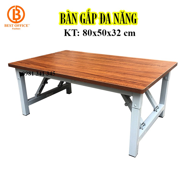 Bàn gấp gọn đa năng KT 80x50x32 cm, Bàn ăn gấp gọn - Bàn học, Chân sắt - mặt gỗ