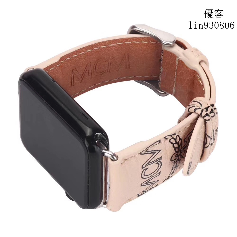 Mcm Dây Đeo Da Họa Tiết Hoa Lớn Cho Đồng Hồ Thông Minh Apple Watch 1 / 2 / 3 / 4 / 5 / 6