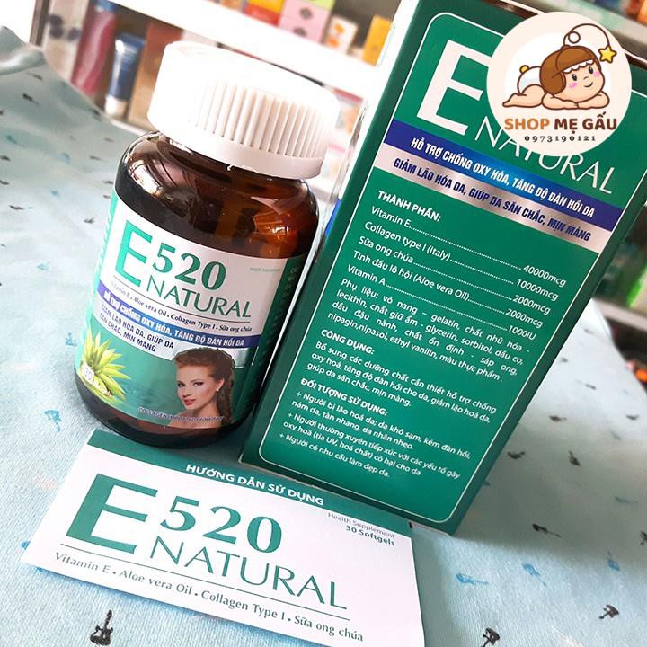 Viên uống Vitamin E 520 Natural hỗ trợ chống Oxy hóa, làm đẹp da hộp 30 viên | Thế Giới Skin Care