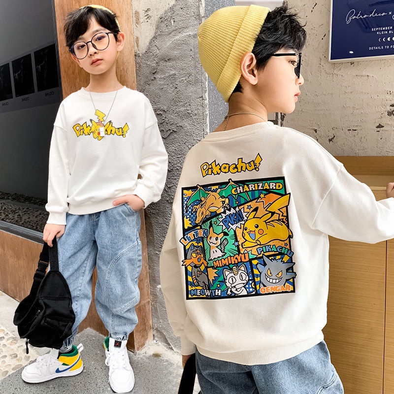 Pokemon Clothes kids University T Fashion Children's Clothes Boys Long Sleeve T-Shirts Pikachu Sweatshirts Tops Spring Autumn Winter New Korean Style Round Neck Bottoming Shirts