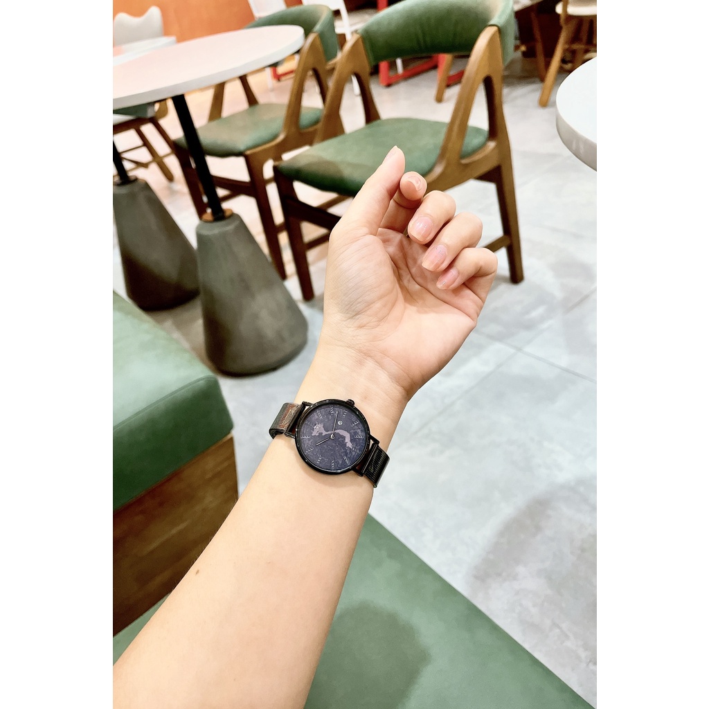 Đồng hồ nữ Draco D22-STN03 &quot;Vietnamese Girl&quot; viền đen kết hợp chất liệu dây da bò màu nâu - phụ kiện thời trang nữ