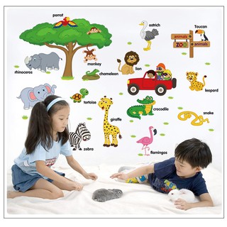 Decal dán tường, hình dán tường trang trí mẫu học tiếng anh cùng bé qua các con vật
