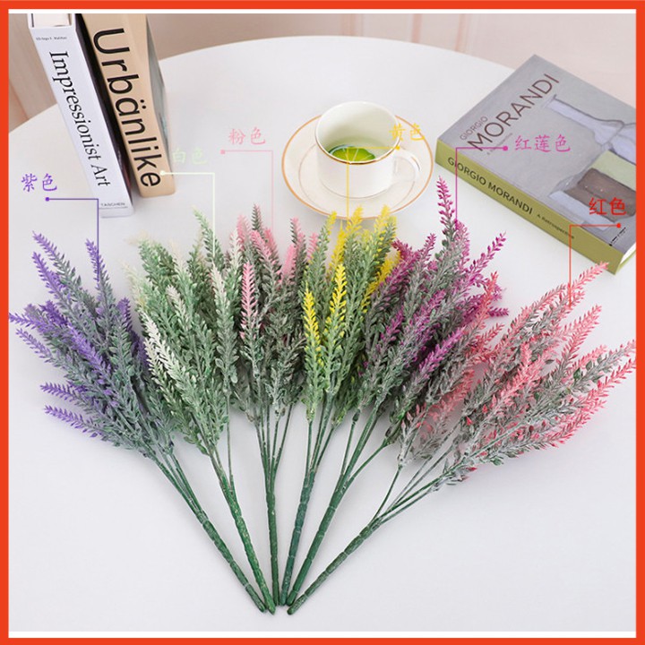 Cành hoa oải hương lavender giả 5 nhánh [NHIỀU MÀU] - Hoa giả lavender nhân tạo cắm trang trí phòng siêu xinh cao 38cm