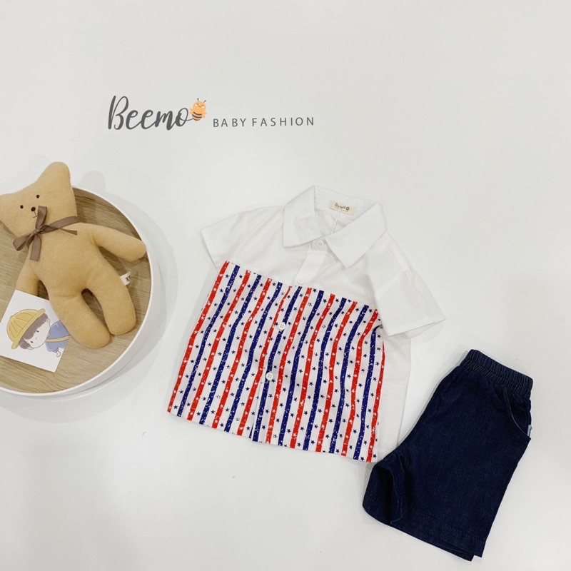 Set sơ mi short kẻ sọc bé trai