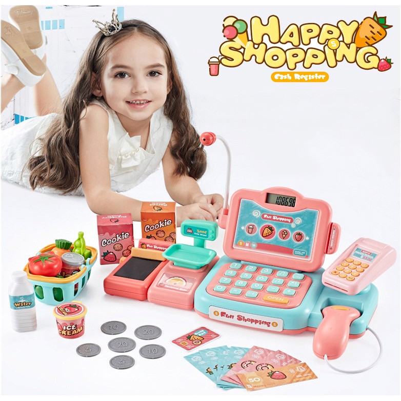 [Mã LIFE0503TOYS1 giảm 10% đơn 150k] Đồ Chơi Máy Tính Tiền Siêu Thị Điện Tử Phiên Bản Có Mic Phát Âm Thanh ( Màu Xanh)