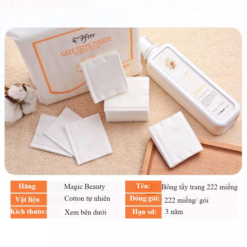 Bông tẩy trang 3 lớp chất liệu cotton dày dặn không sơ loại gói 222 miếng hàng nội địa trung (BTT0001) Ebi Cosmetics