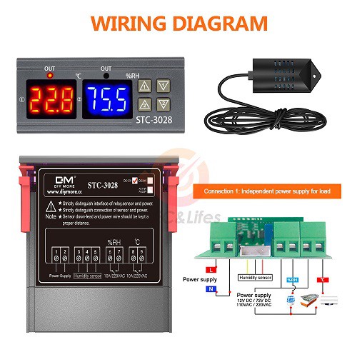 Bộ điều khiển theo nhiệt độ, độ ẩm STC-3028 220V AC