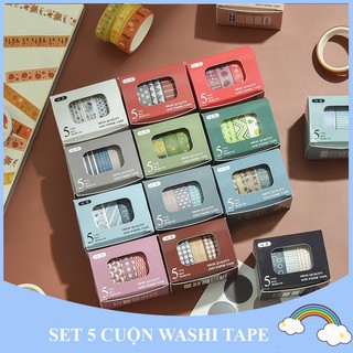[Quà Tặng là 1 bìa Stick mèo] Set 5 cuộn washi tape chất liệu bằng giấy