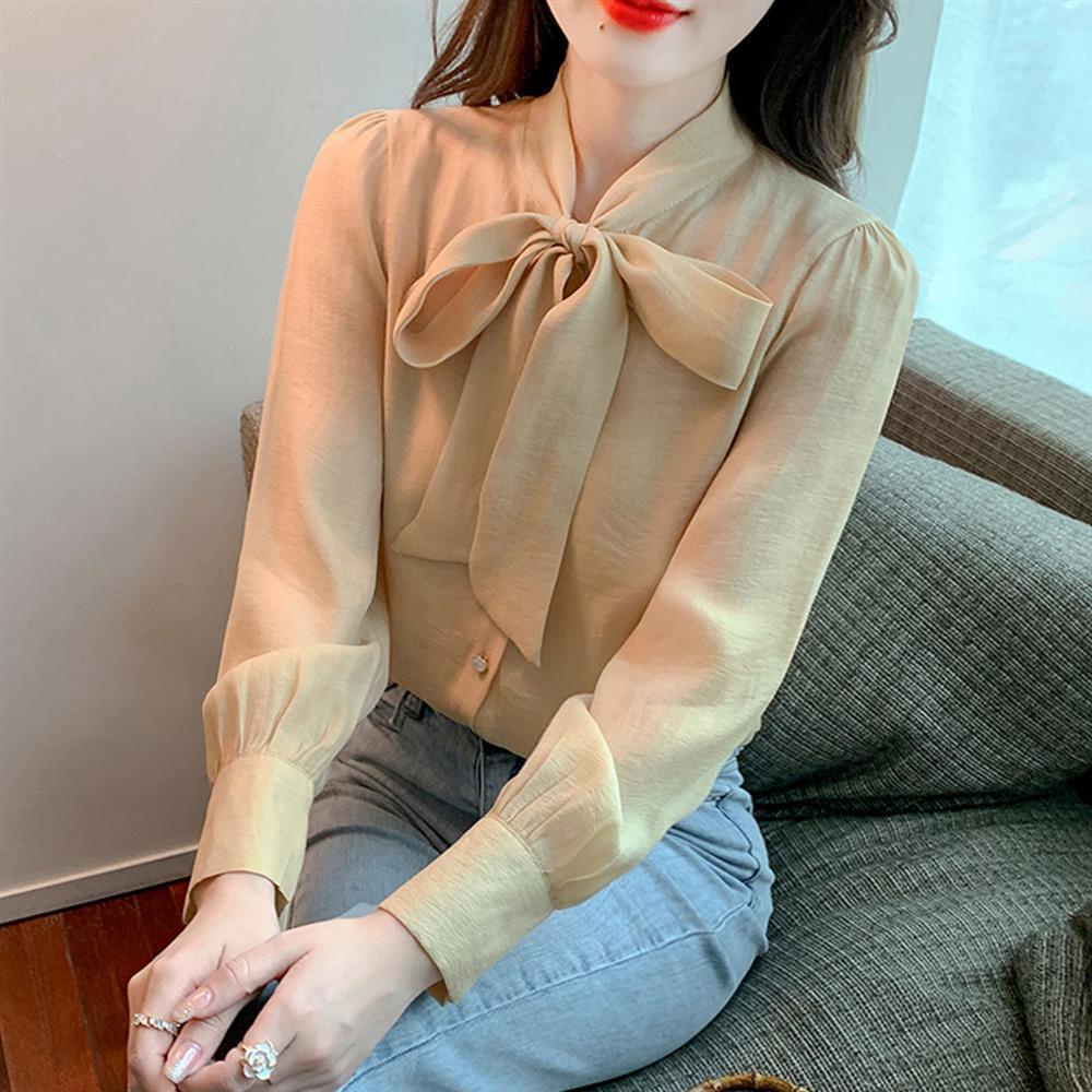 Áo Sơ Mi Chiffon Đính Nơ Thời Trang Xuân Thu Mới 2022 Dành Cho Bạn Nữ