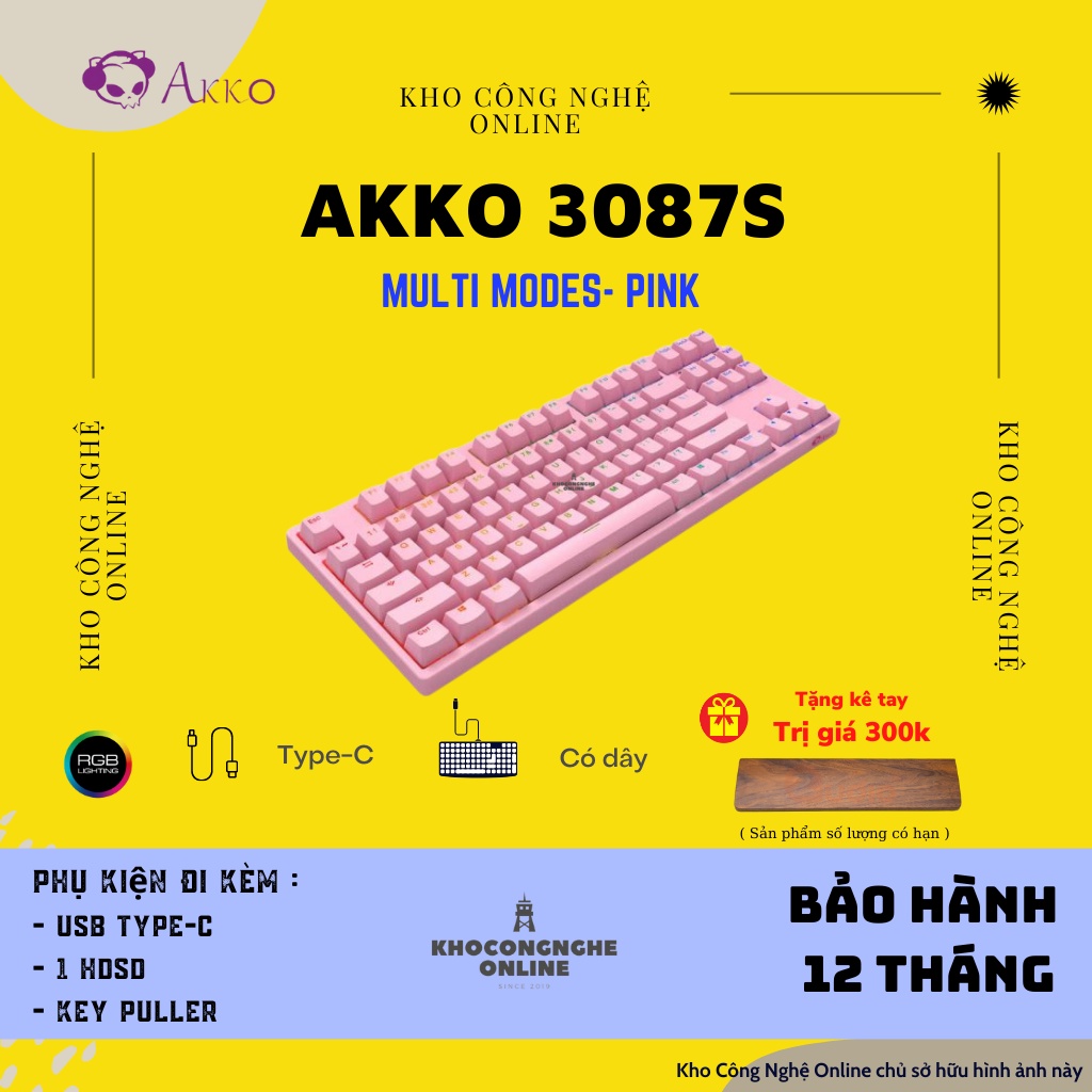 [Mã 33ELSALE hoàn 7% đơn 300K] Bàn phím cơ AKKO 3087S RGB – Pink (cherry switch / akko switch)