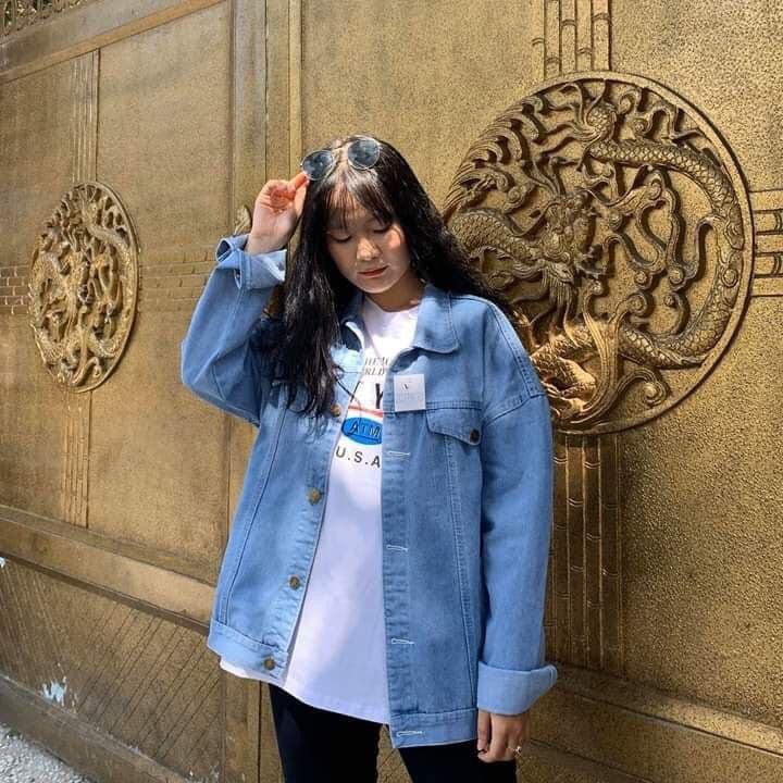 Áo khoác jean nữ đen form rộng GX thêu cao cấp Nasa tại Panda Style Store