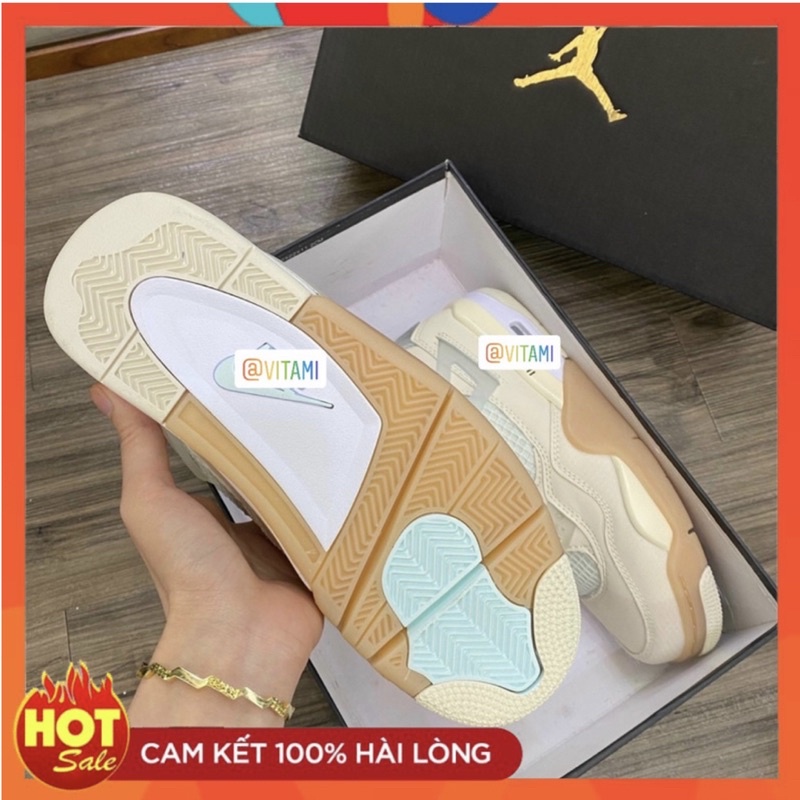 Giày Jordan 4 Off white màu be thể thao đủ phụ kiện Freeship