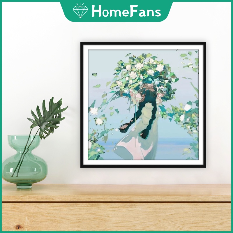 Bộ Tranh Đính Đá 5D Họa Tiết Cô Gái Và Hoa Độc Đáo Kích Thước 40x40cm/50x50cm DIY Dùng Trang Trí Nhà Cửa