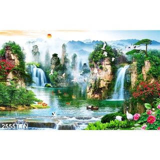 TRANH DÁN TƯỜNG 3D SƠN THỦY HỮU TÌNH, TRANH PHONG CẢNH THIÊN NHIÊN NÚI NON THƠ MỘNG, TRANH THÁC NƯỚC ĐẸP YAN