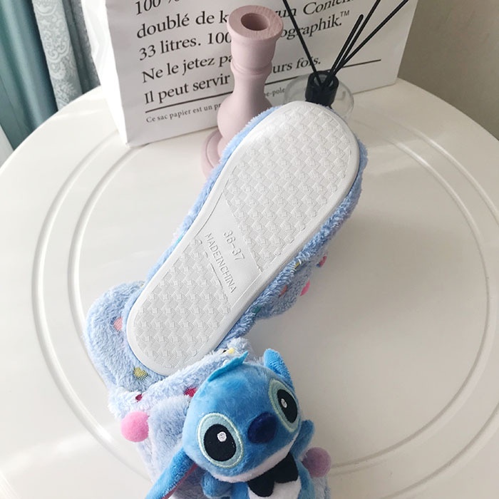 Dép bông vải lông đính chú Stitch nhồi bông đáng yêu dành cho mang trong nhà