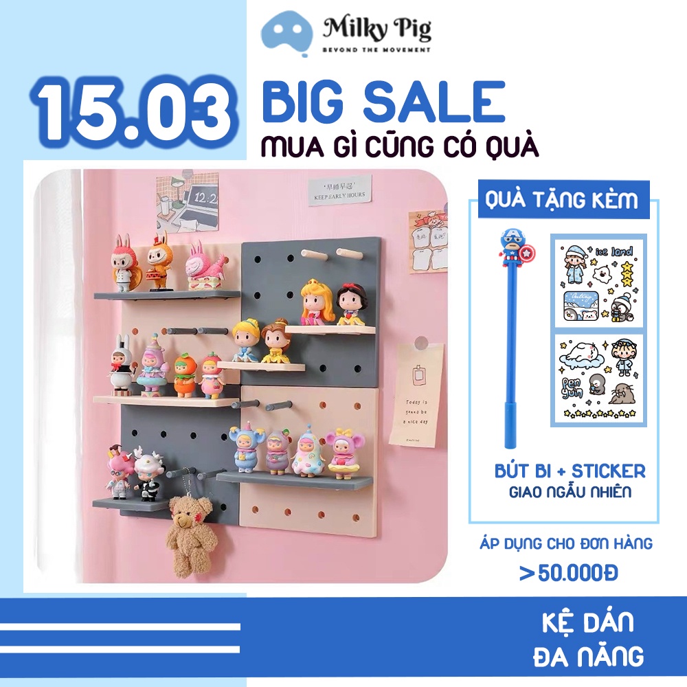 Giá nhựa sáng tạo Milky Pig dán tường Pegboard đa năng - Kệ dán tường đục lỗ trang trí phòng đáng yêu