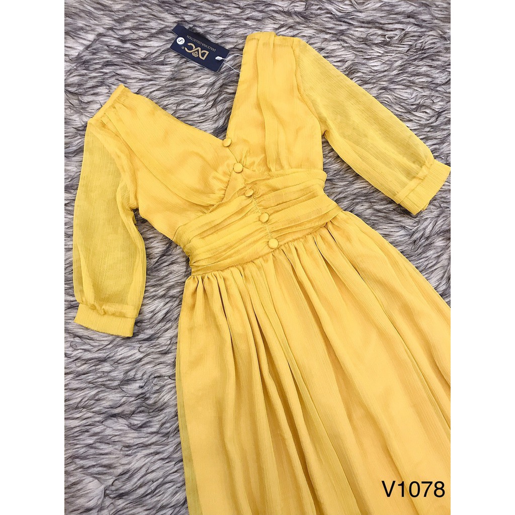 [ xả kho ] MiD Đầm maxi vàng hàng thiết kế cao cấp V1078 Mie Design ảnh thật