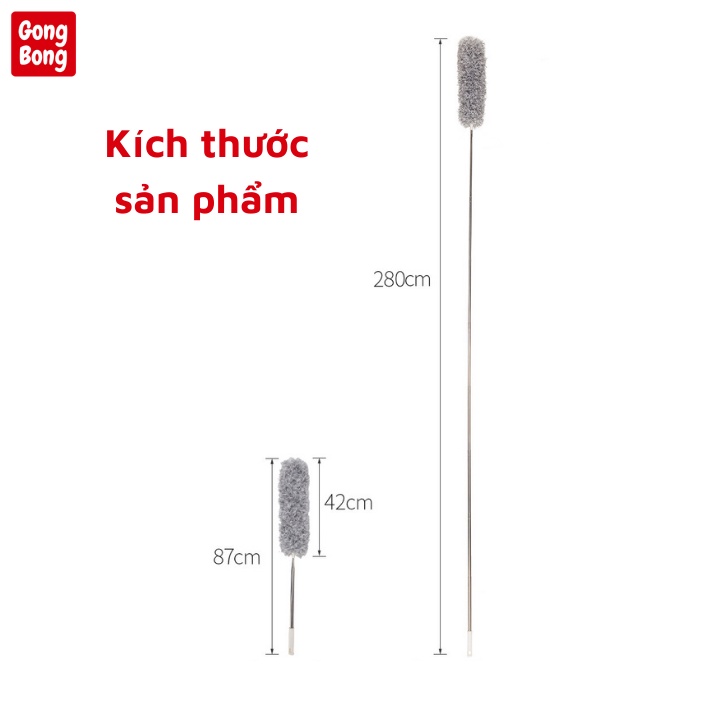 Chổi quét bụi cây phất trần thông minh cán dài 2m8 có thể thu rút gọn điều chỉnh độ dài quét màng nhện tiện lợi