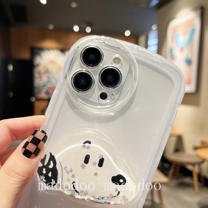 Clear Casing For iPhone 14 Pro Max 14Pro 14Plus 14ProMax 13 12 Mini Cute Snoopy Mickey Minnie Donald Duck Daisy Couple Quicksand Stand Round Airbag Shockproof Clear Soft Phone Case Full Fine Hole Protection Back Cover NKS 13