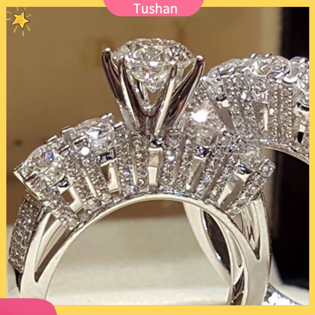 2 nhẫn đính đá nhân tạo sang trọng dành cho đám cưới đính hôn cặp đôi quà tặng trang sức