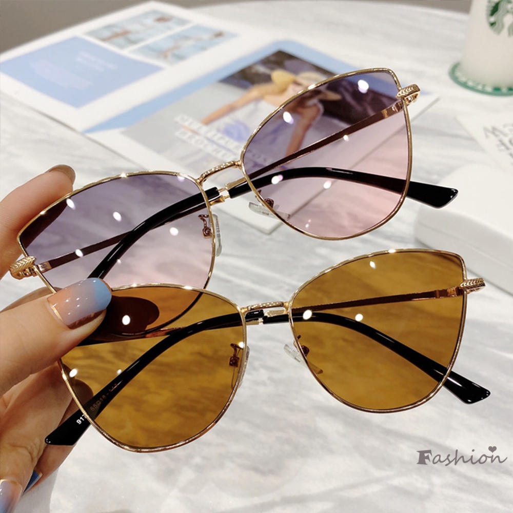 Kính Mát Mắt Mèo Gọng Kim Loại Mỏng Nhẹ Bảo Vệ Chống Nắng Ngoài Trời Thời Thượng Cho Nữ
