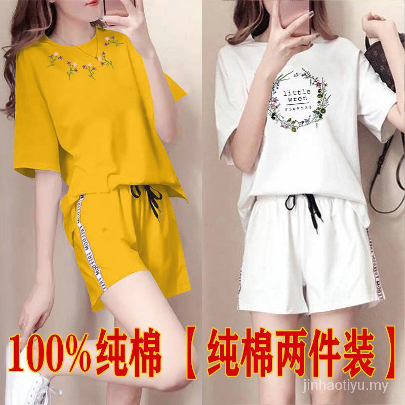 Bộ Đồ Thể Thao 100% Cotton Ngắn Tay Dáng Rộng Thời Trang Hàn Quốc Cho Nữ 2021 | BigBuy360 - bigbuy360.vn