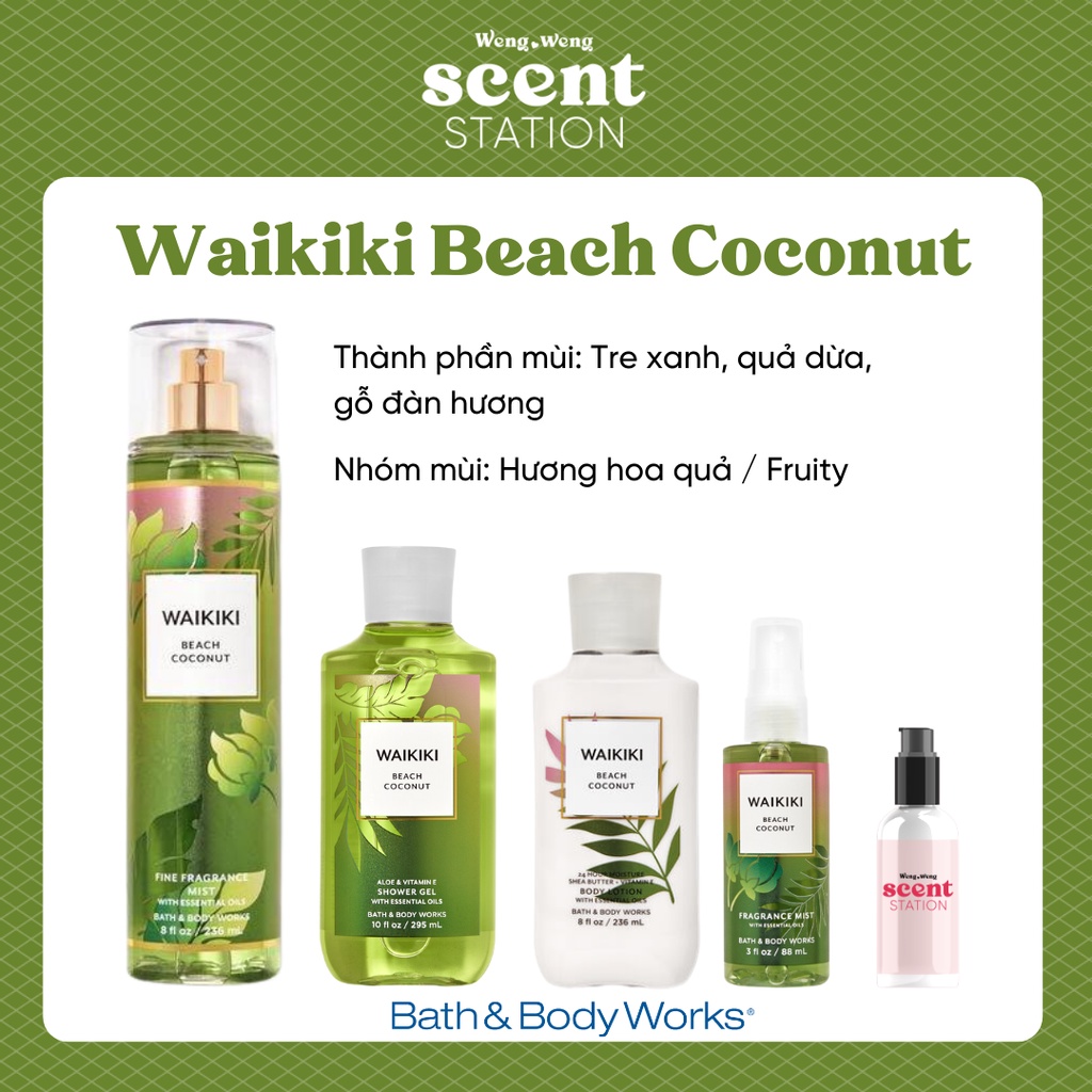 Bộ Sản Phẩm Chăm Sóc Cơ Thể Toàn Diện BBW mùi Waikiki Beach Coconut