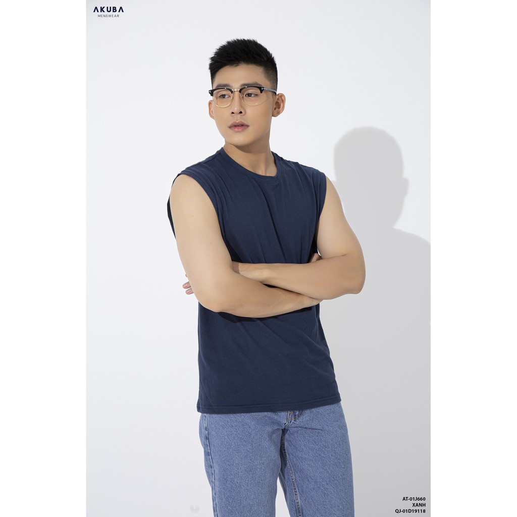 Áo thun tanktop nam trơn AKUBA form regular, chất thun cotton single cao cấp, co dãn tốt, thoáng mát 01J660