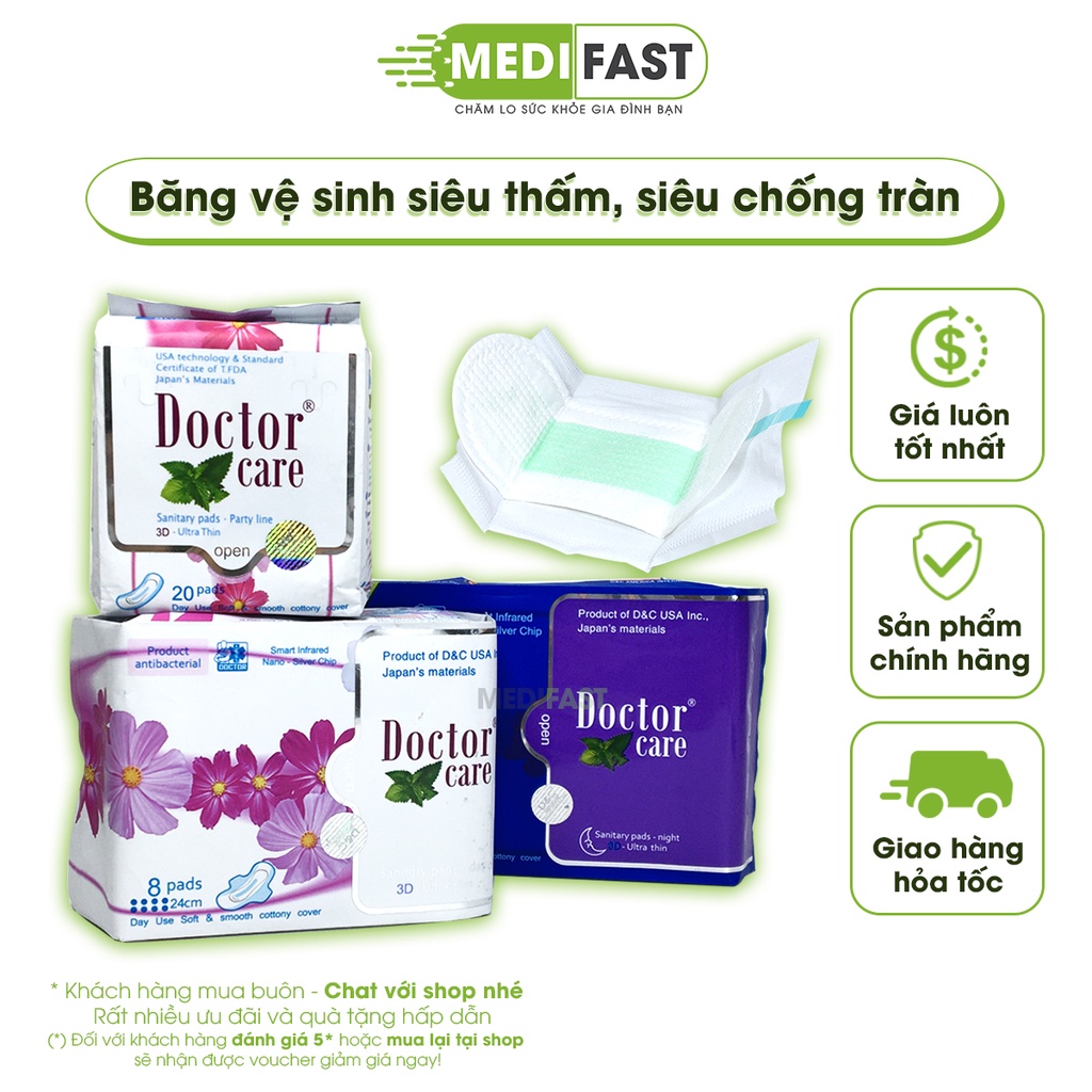 Băng vệ sinh Doctor care - Băng vệ sinh chứa tinh chất thảo dược - Dùng hàng ngày và ban đêm - siêu thấm