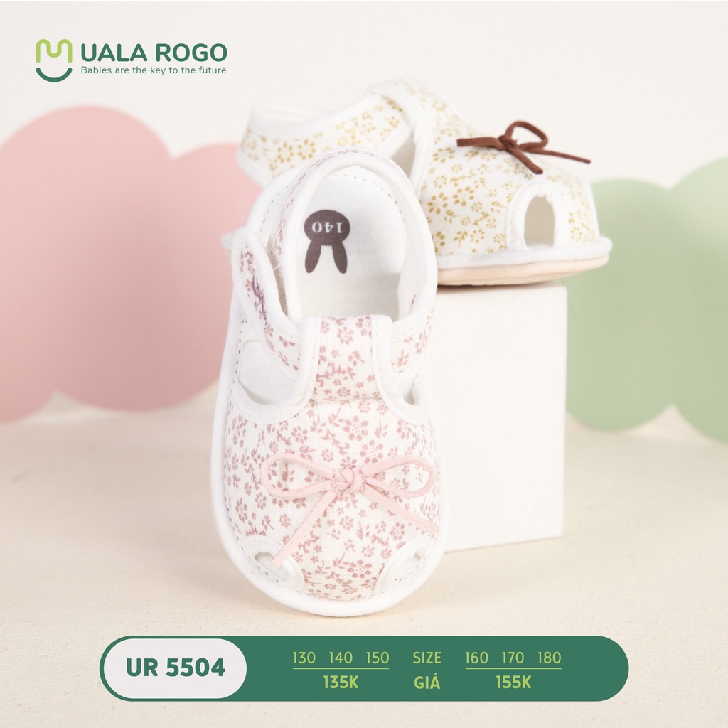 UALA ROGO-Giày tập đi tiểu thư nơ thắt chuẩn y khoa đế cao su non chống trơn trượt bé gái siêu mềm nhẹ