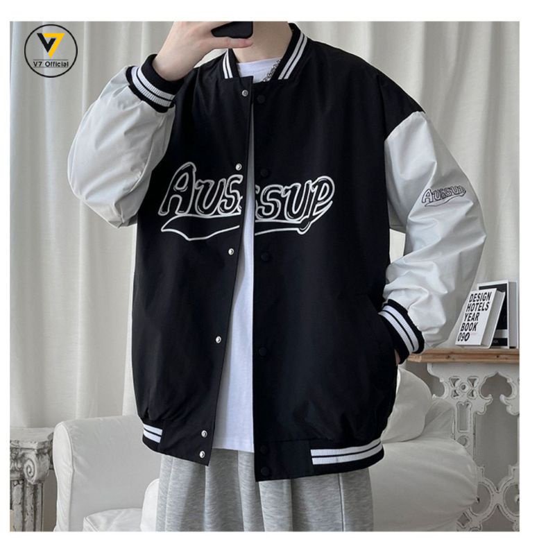 Áo Khoác Bomber Kiểu Nam Nữ In Chữ AUSSUP Thời Trang Unisex