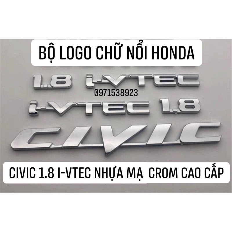 bộ logo chữ nổi HONDA CIVIC 1.8 I-VTEC dán đuôi xe
