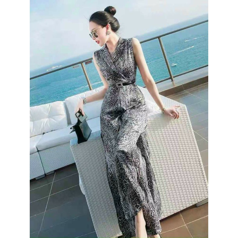 Hàng nhập - Jumpsuit dài xẻ cao không tay, bộ jum đồ bay sang chảnh cổ vest