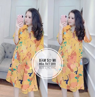 Bigsize Đầm sơ mi hoạ tiết D111