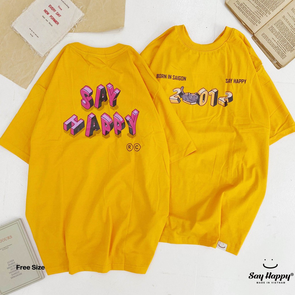 [Mã LT50 giảm 50k đơn 250k] Áo Thun Nam Nữ Unisex Form Rộng Tay Lỡ Say Happy Hình 01