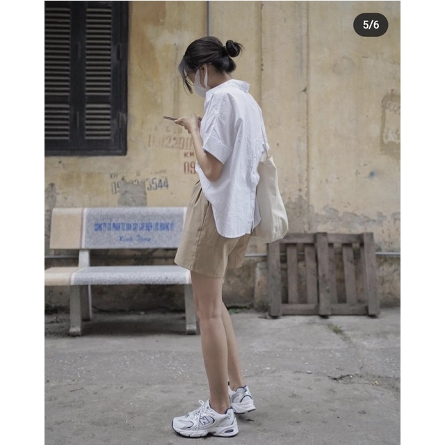 Áo sơ mi cộc tay xẻ lưng cài cúc sau siêu hot 9150, Áo sơmi cộc tay kẻ nhỏ kiểu Hàn Quốc