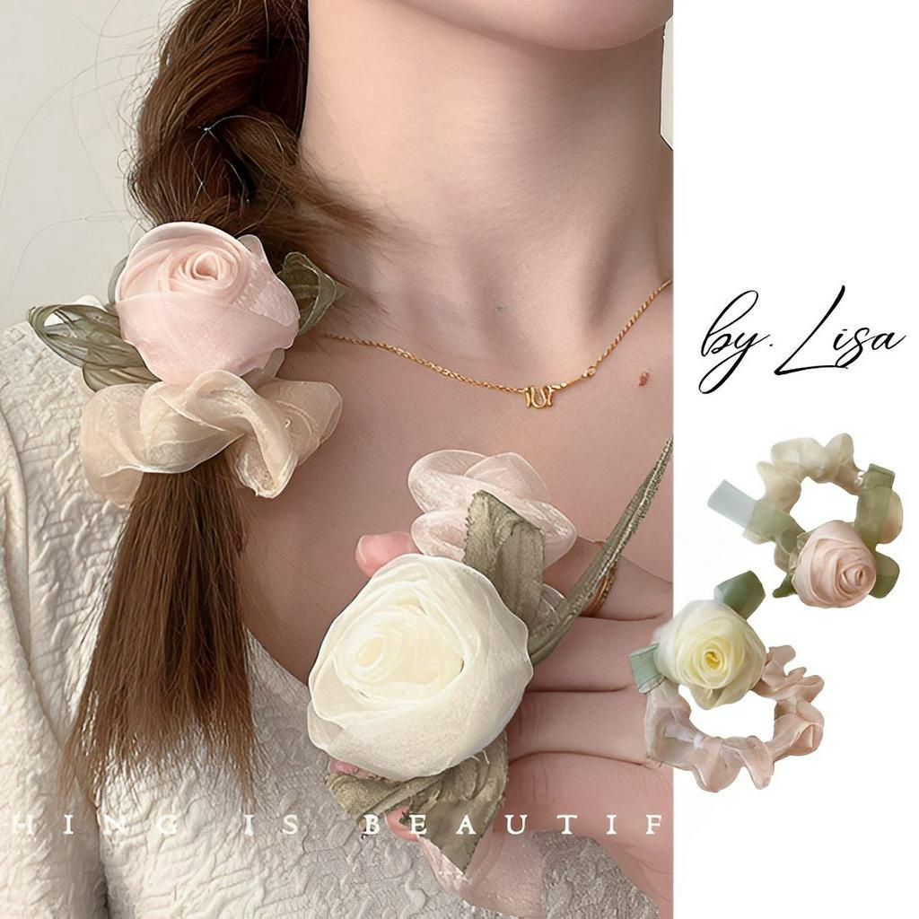 Dây cột tóc Scrunchies Hoa Hồng Bling Bling xinh xắn, Buộc tóc nữ co giãn phong cách Vintage tone màu Pastel