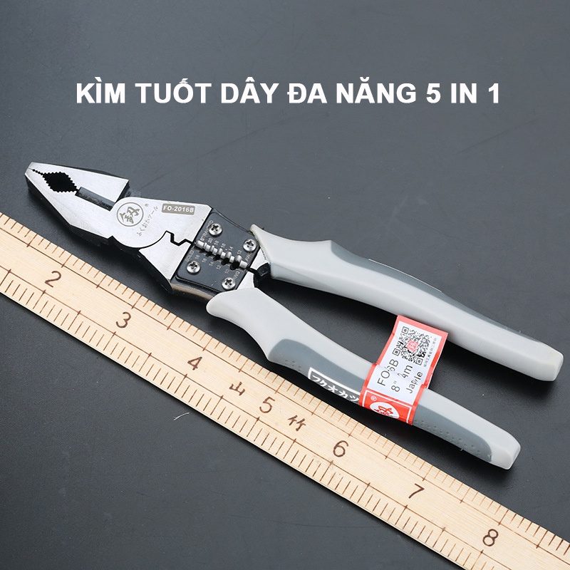 Kìm tuốt dây điện đa năng 5 trong 1 cắt, kẹp, tước dây, uốn bấm cốt dễ dàng, kìm thiết kế sang trọng FUKUOKA