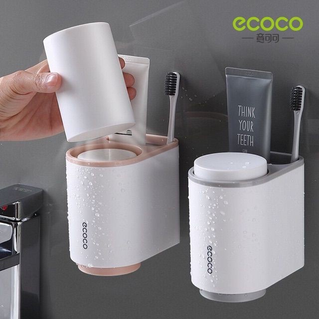 Bộ Nhả Kem Đánh Răng ECOCO Kệ nhà tắm dính tường gạch men kèm cốc đánh răng