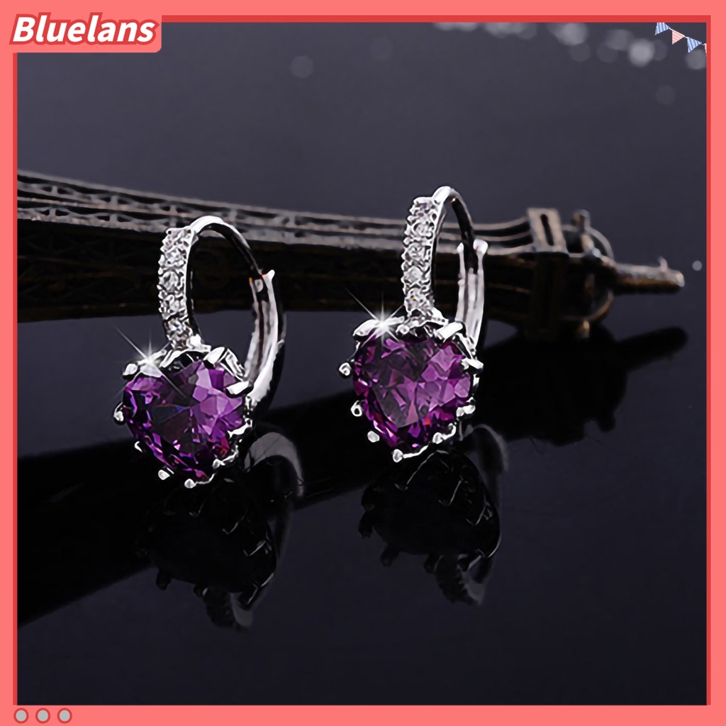 Cặp khuyên tai mạ vàng 9k hình trái tim đính đá quý nhân tạo sang trọng quý phái dành cho nữ