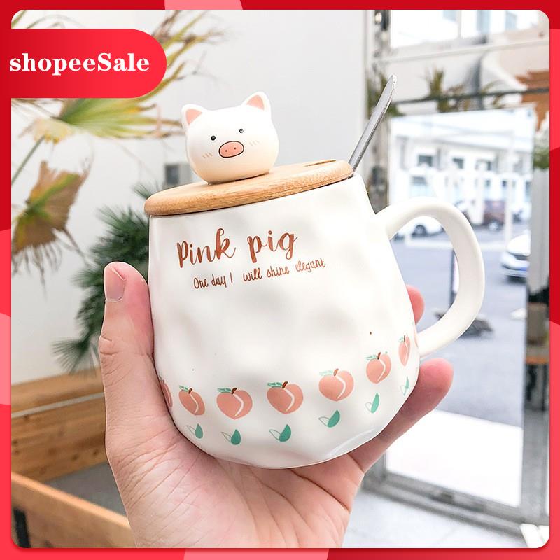 [Mẫu mới] Ly sứ có nắp dễ thương PINK PIG cực đẹp