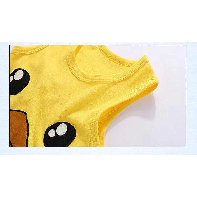 Bộ áo liền quần tam giác không tay bằng cotton in hoạt hình xinh xắn dành cho bé trai gái 0-24 tháng tuổi