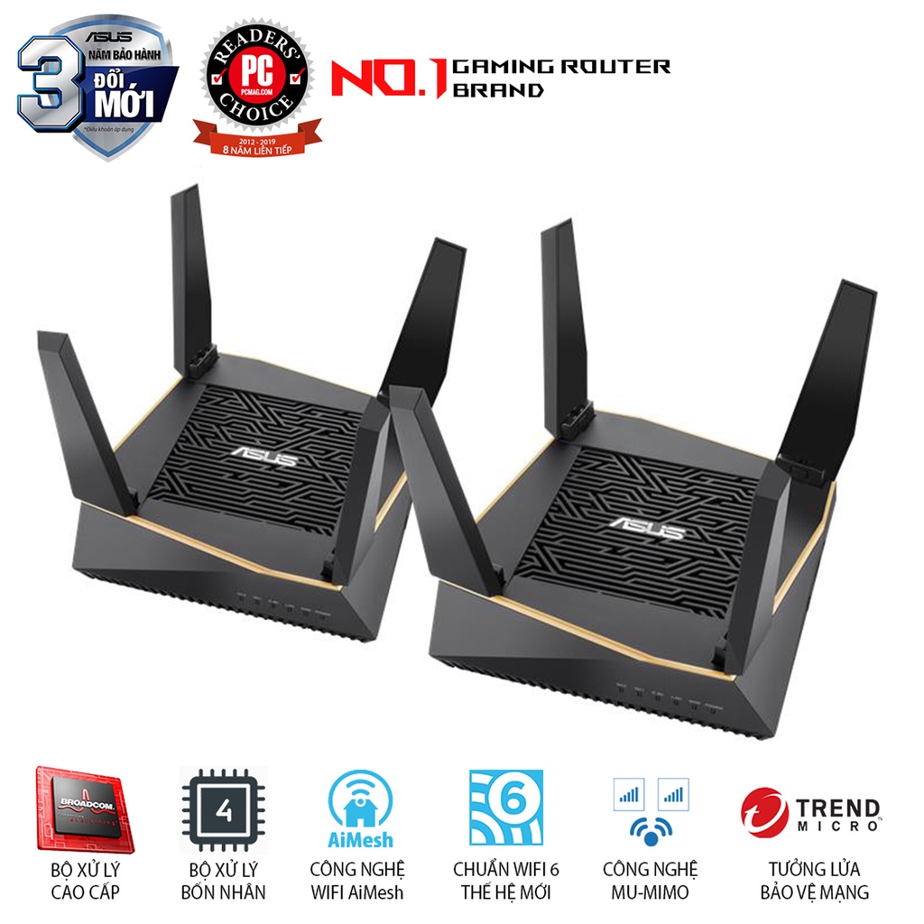 Router Wifi Mesh Asus RTAX92U (2 Pack) 3 Băng Tần AX6100 Hàng Chính Hãng